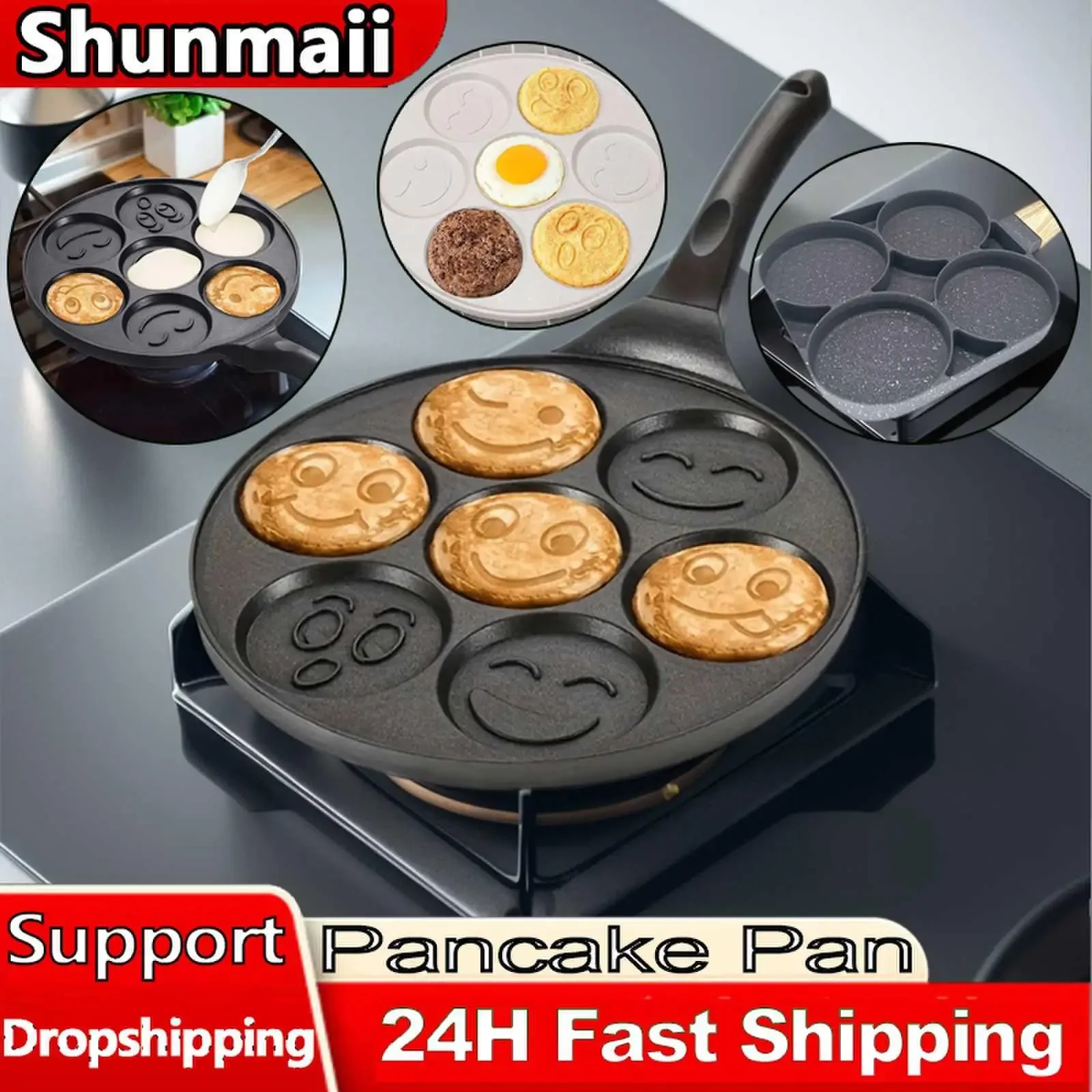 7/4 Cups Frying Pot Breakfast Maker Cooking Egg Pan Non-stick Griddle Pancake Steak Pan Thickened Mini Pancakes Maker for Kids