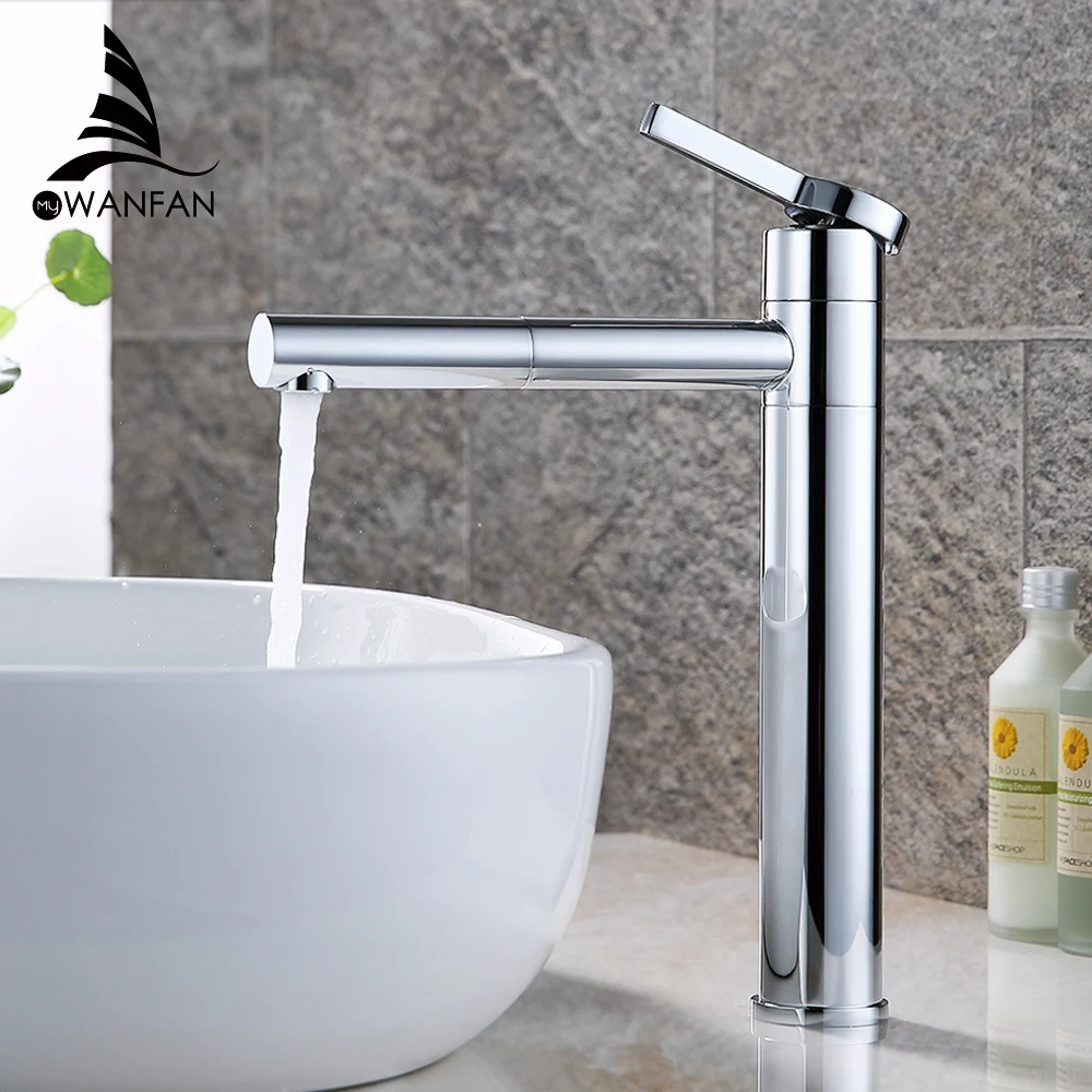 Basin Mixer Tap 360 Degree Rotate Type Basin Faucet White and Silver Chrome Finish Bathroom Faucets Single Hand Bathroom LT-701