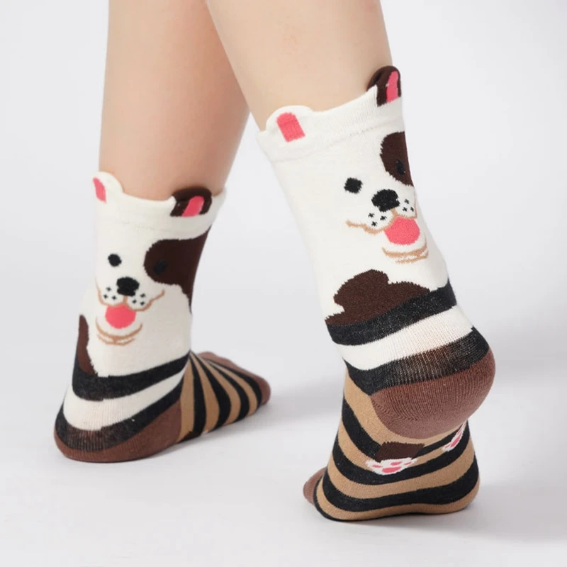 Spring Autumn Women's Cute Cartoon Animal Dog Print Middle Tube Socks Casual Popular Comfortable Breathable Female Socks