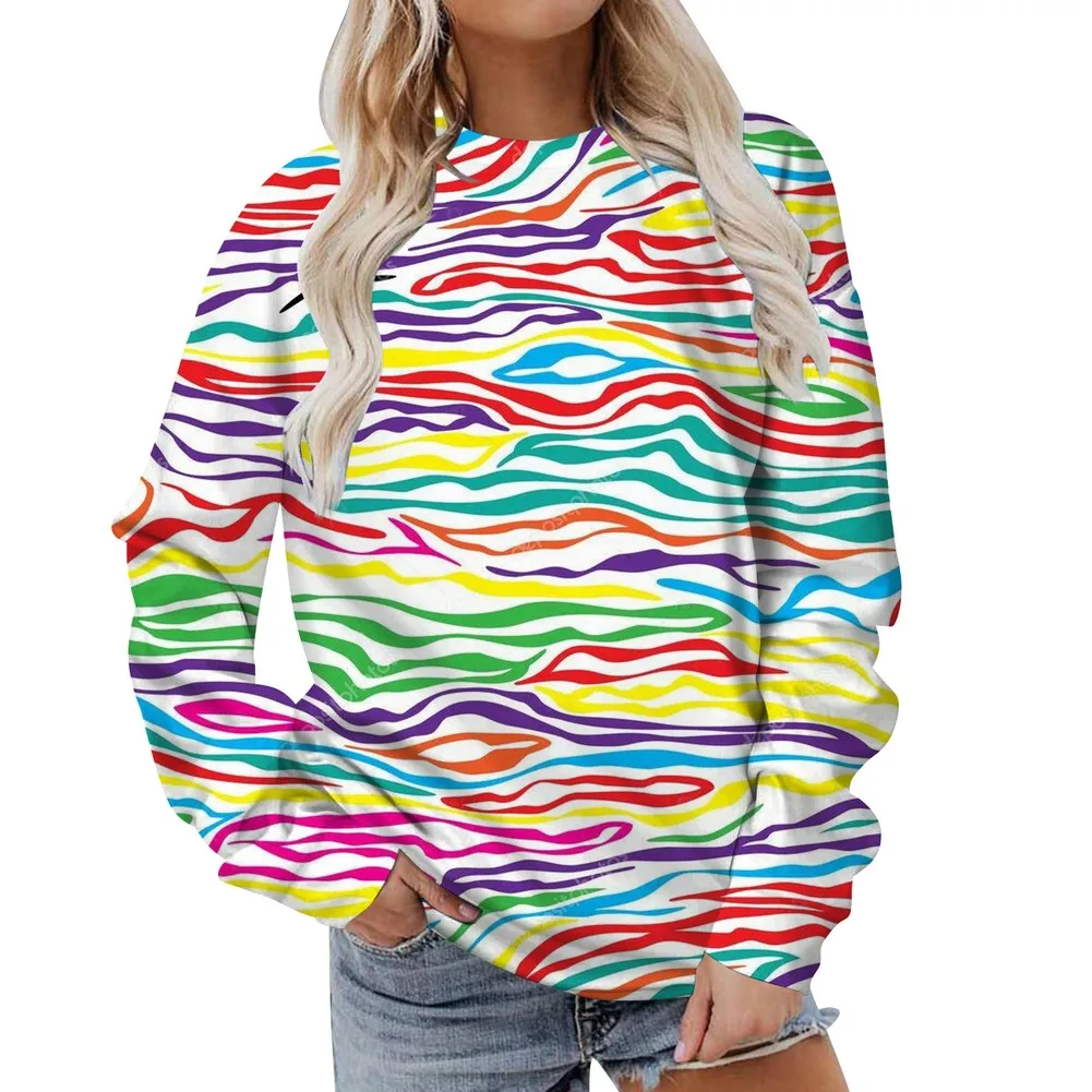 

Fashion Women's Loose Long Sleeve Jacket Top 3D Printed Sweatshirt Temperament Pullovers Autumn Woman Clothes