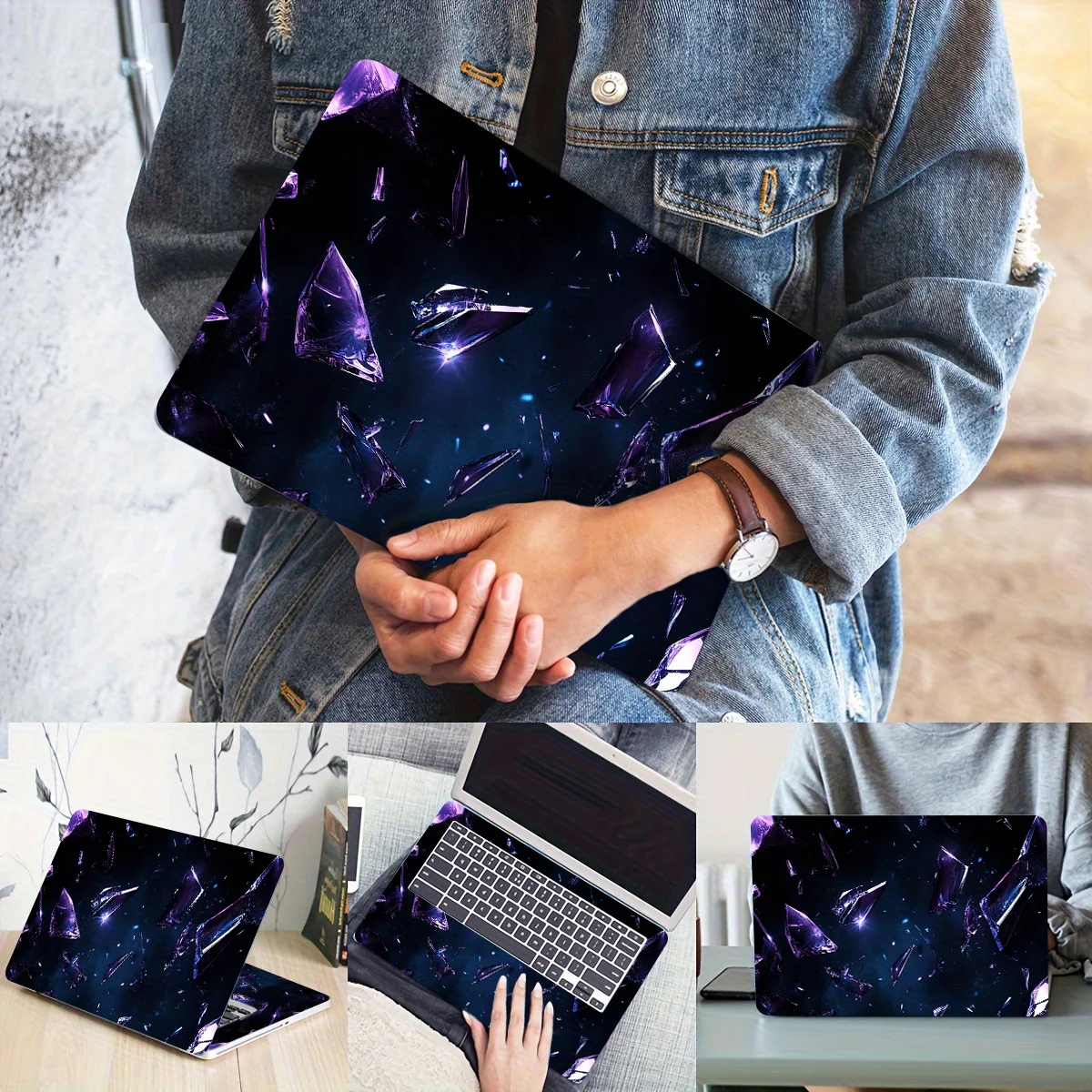 

2-х предметная наклейка для ноутбука, защитный чехол с рисунком разбитого стекла, устойчивый к царапинам, подходит для ноутбуков, автомобилей