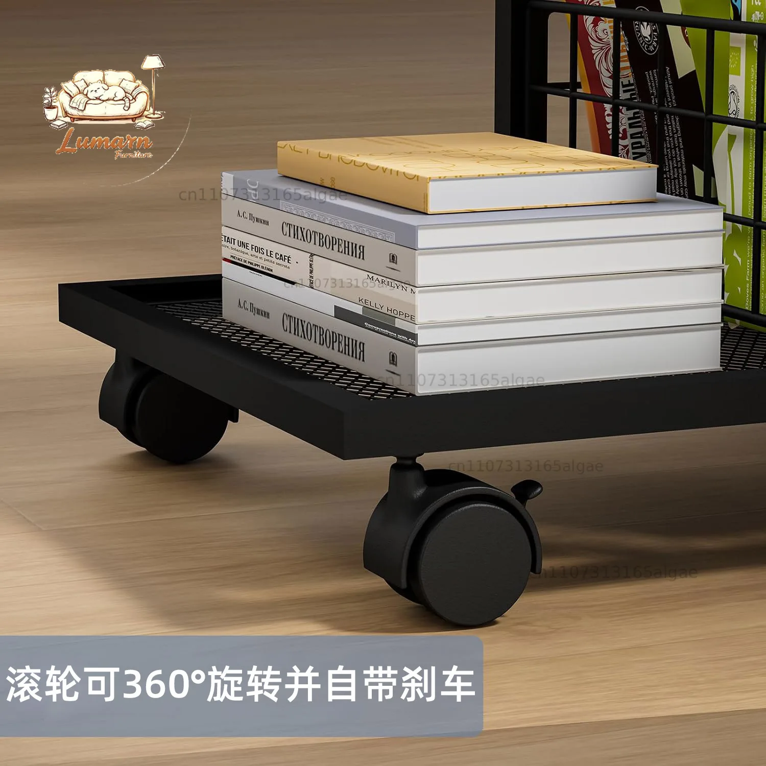 Vintage Side Table Portable Luxury Coffee Table C-Shaped Living Room Shelving Unit, Rolling Cart with Wheels