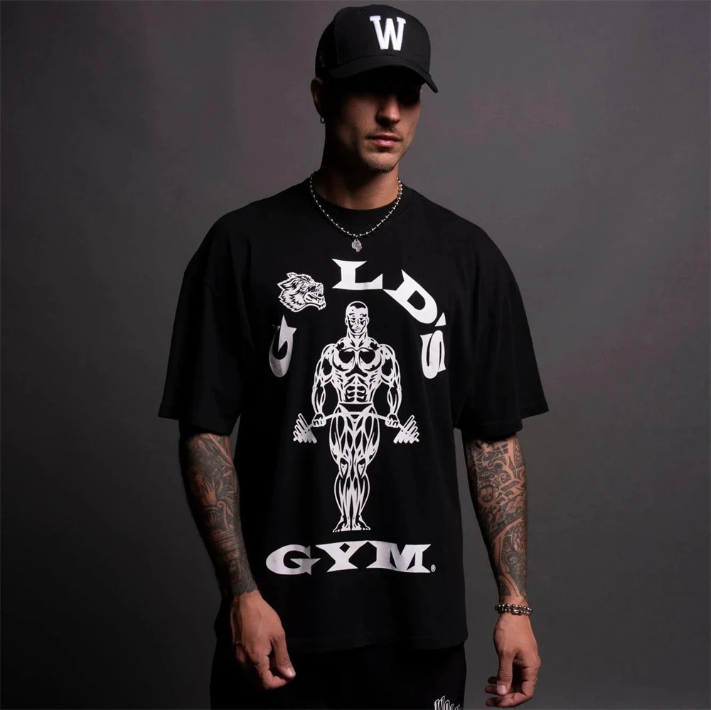 Hot Sale 2026 New Ultra-Soft Wolf Head Golden Jim Joint-Design Fitness Sports Loose-Peaked Cotton Short-Sleeve T-Shirt
