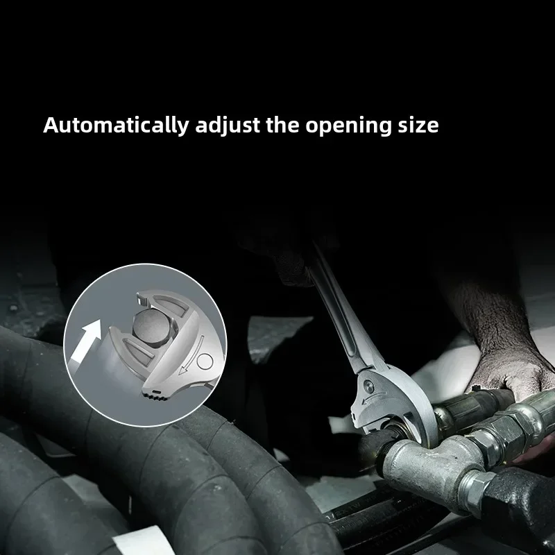 Crab clamp adjustable wrench with large opening, quick imitation ratchet, self-adjusting