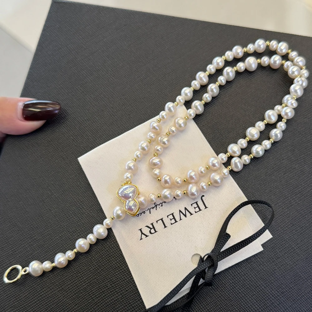 

4-7mm High Luster Real Freshwater Pearl Sweater Chain with Gourd Clasp for Fortune and Prosperity 55cm Multiple Styling Options