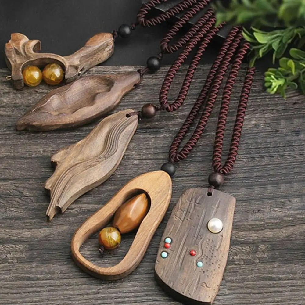 Elephant Gourd Boho Ethnic Long Chain Wooden Bead Necklace Long Sweater Chain Women Necklace Buddhist Jewelry Accessories