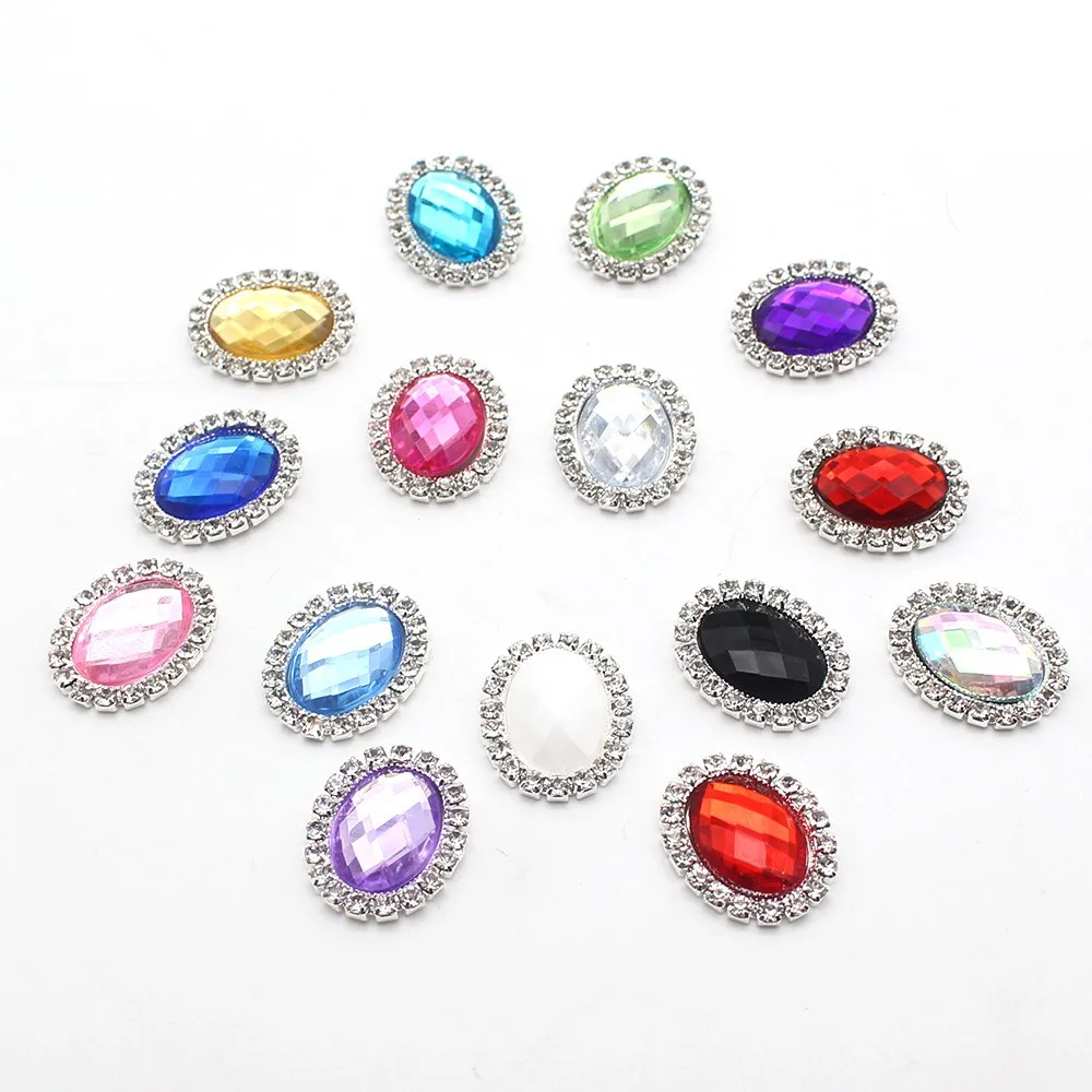 10Pcs20*25MM oval metal shining rhinestone decoration button DIY wedding dress hair decoration invitation decoration accessories