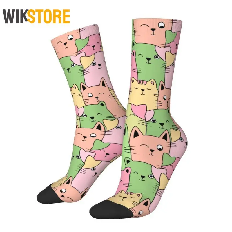 

Fun Mens Kawai Cats Dress Socks Unisex Comfortable 3D Print Cute Animal Kitten Breathable Crew Sock