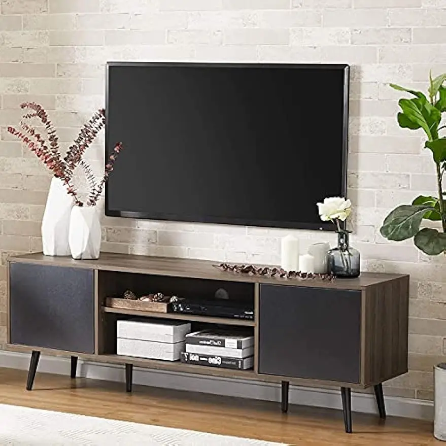 Moderner TV-Ständer aus der Mitte des Jahrhunderts für Fernseher bis zu 65 Zoll, Media-Schrank aus Holz mit Stauraum, Entertainment-Center