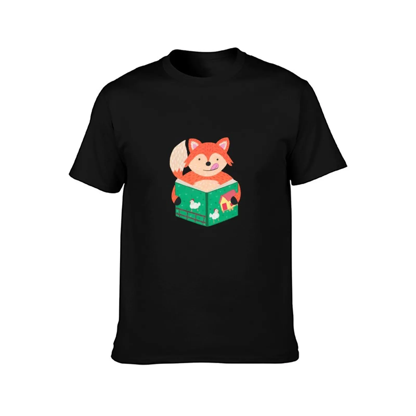 Animals with books part 1 - Fox reading a recipe book T-Shirt No Iron Casual Short Sleeve Top T-Shirt