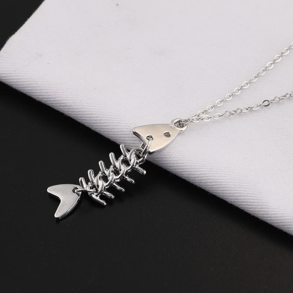 Cool Gothic Silver Color Fish Bone Shaped Necklace For Men Women Trendy Stainless Collar Chain Jewelry Office Party Unisex Gift