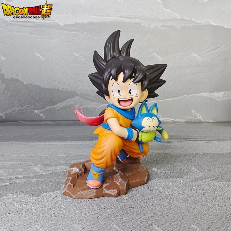 Dragon Ball 15cm Childhood Little Goku Hugs Puer Ya Mu Tea Little Follower Figures Statue Pvc Model Statue Collection Toy Gift