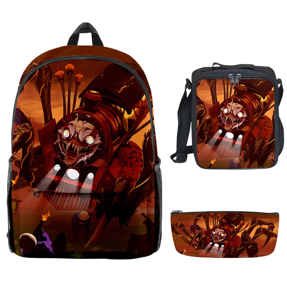 

Роскошные молодежные крутые Choo-Choo Charles с 3D принтом, 3 шт./компл., школьные сумки, рюкзак для ноутбука, рюкзак через плечо, сумка для обеда, пенал