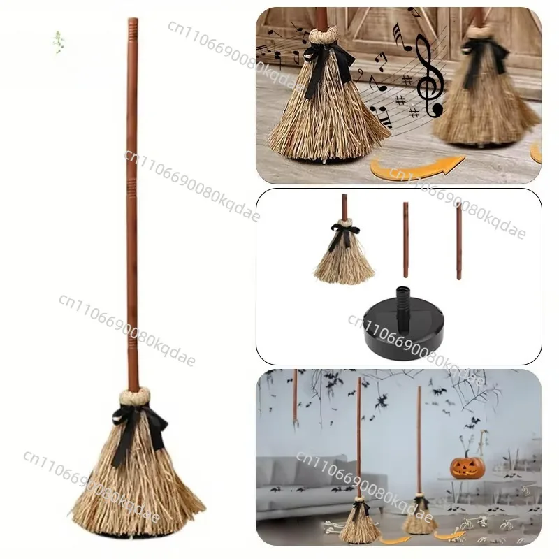 Halloween Floating Dancing Witch Broom With Sounds, Haunted Holiday Atmosphere Floor Decor Prop Without Battery