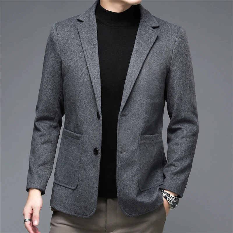 2021 Autumn and Winter New Men  Blazer Jacket Middle Aged Fashion  Business Casual  Double Breasted Men Solid Wool Suits Coats