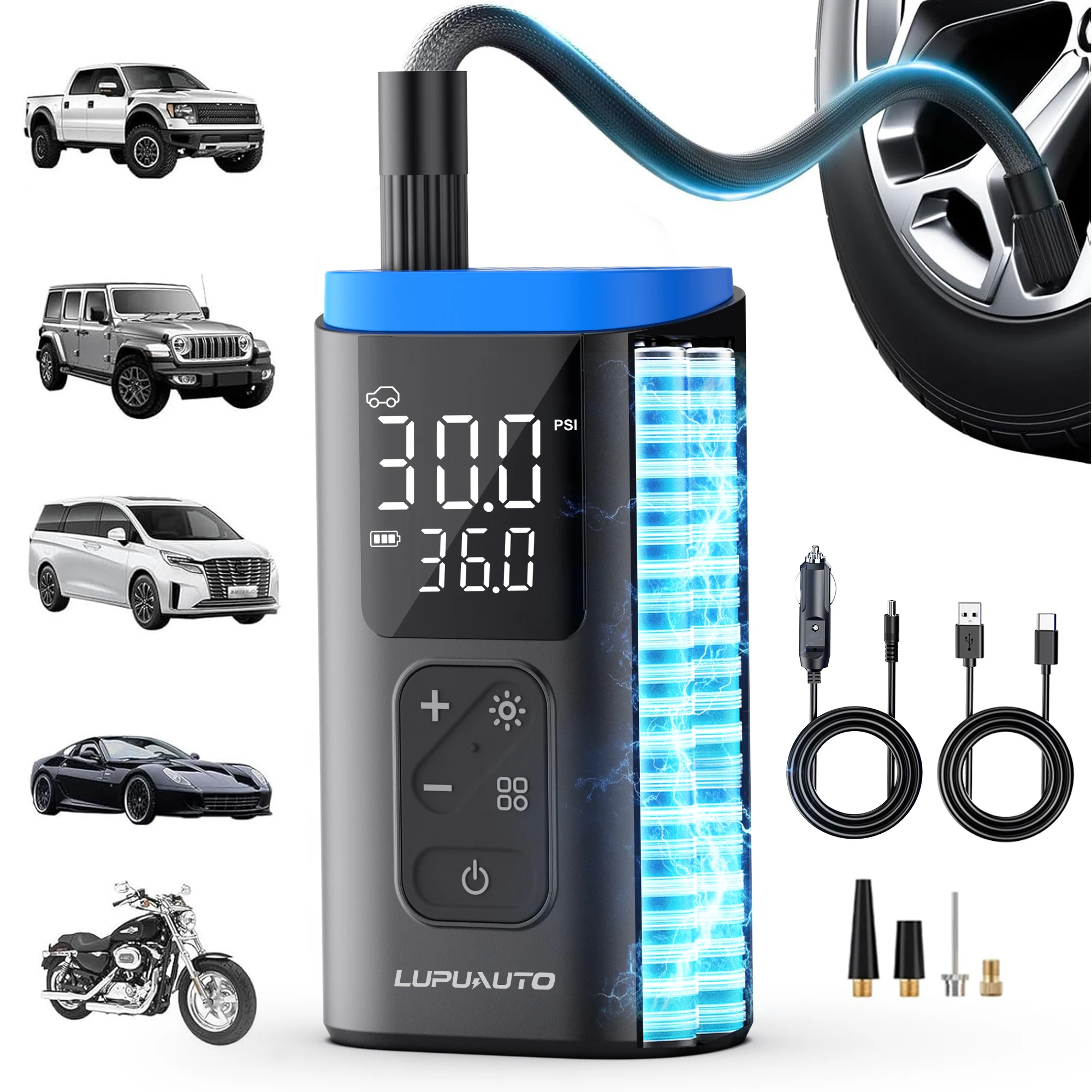 150PSI Car Tire Inflator Wireless Portable Air Compressor Pump for Motorcycle Car Ball with Auto-Stop & Fast Inf 12V