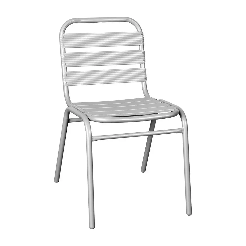 Commercial Silver Metal Indoor-Outdoor Stack Chair Triple Slat Back Restaurant Patio Armless 352 lb. Capacity Silver Frame