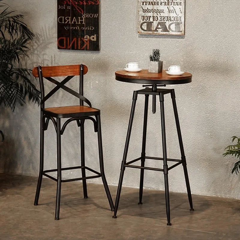 Solid wood bar round tall table round chair combination small simple high  bar bar table and chairs