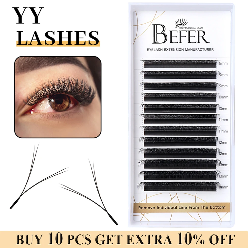 Befer YY Extensão De Cílios Double Tips Y Cílios Volume YY Lashes Extensões Cilios Brasileiro Y Wholesale Fornecedor cilios postiço naturais cílios volume brasileiro fretes gratis