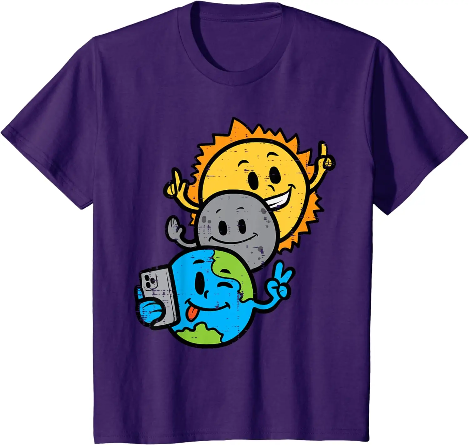Selfie Earth Moon Sun Funny Total Solar Eclipse 2024 Kids T-Shirt