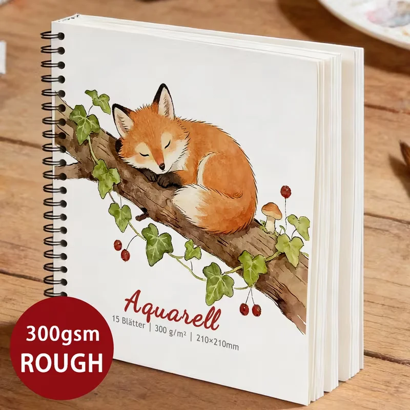 A 300Gsm Watercolor Paper Pad Featuring 15 Sheets Sized 210X210Mm, Designed As a Square Cold Press Watercolor Sketchbook. It Sho