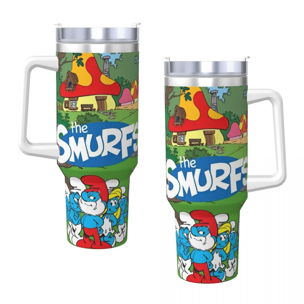 Cartoon Smurfs Tumbler Cold and Hot Water Bottle Heat Preservation Stainless Steel Thermal Mug Custom Beach Car Mugs