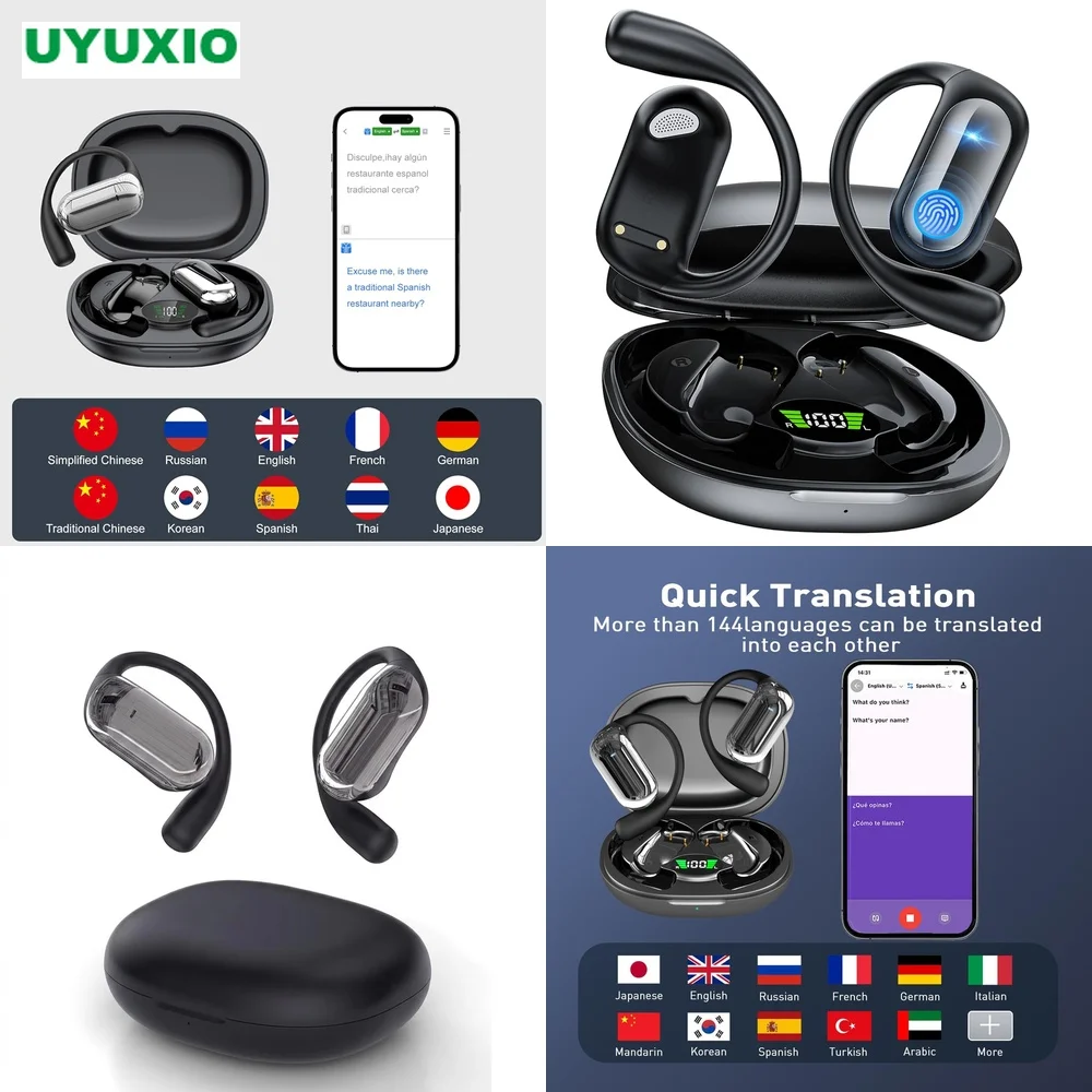 Translator Headphones BT 5.4 Real-Time Translation Open-Ear 144 Languages OWS No Subscription 4 Modes Wireless Earbuds Pro