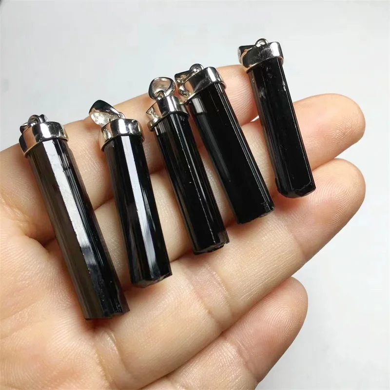 

S925 Natural Black Tourmaline Pendant Necklace Crystal Carved Figurine Gift Fashion Jewelry For Women 1PCS