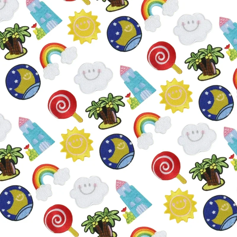 Cartoon Sun Rainbow Embroidery Cloth Sticker Burnt Edge Computer Embroidery Children's Clothing Accessories Adhesive DIY Patch