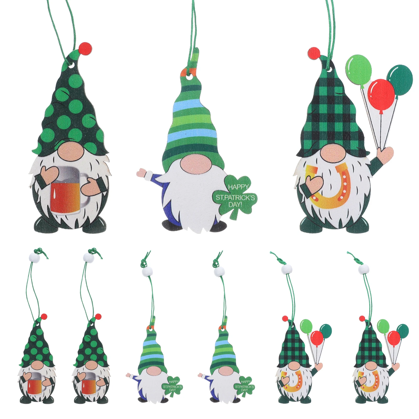 

9 Pcs Wood Scene Hanging Patrick Decorations Dwarf Pendant nament Green Hat Props Tree Decor