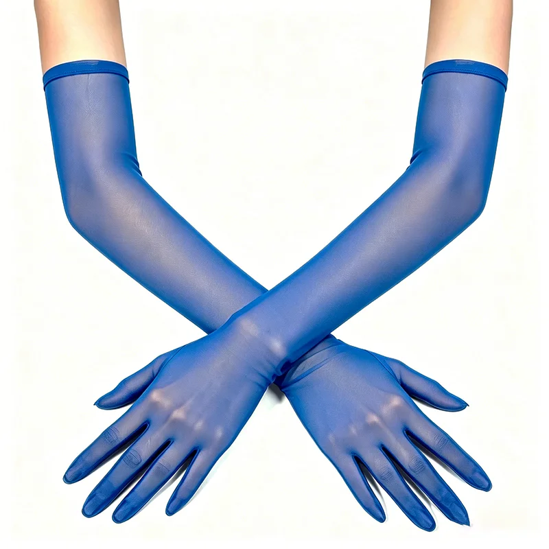 Gants longs en maille extensible couleur bonbon de 55 cm pour femme – Sexy, protection solaire, respirants, en tulle transparent pour mariage, fête, spectacle