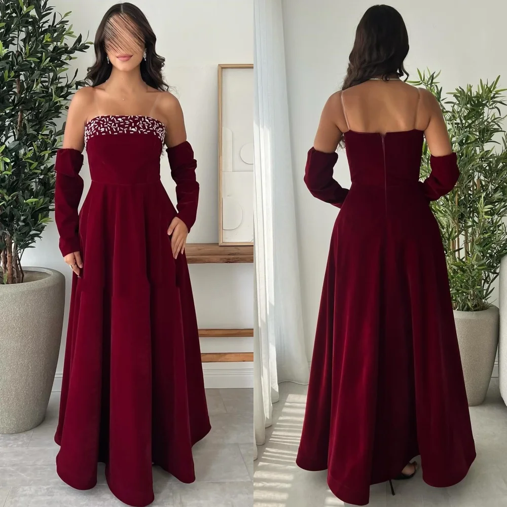 

Customized Fashion Elegant Jersey Beading Ruched A-line Strapless Long Dresses Bespoke Occasion Dresses Modern Style Matching