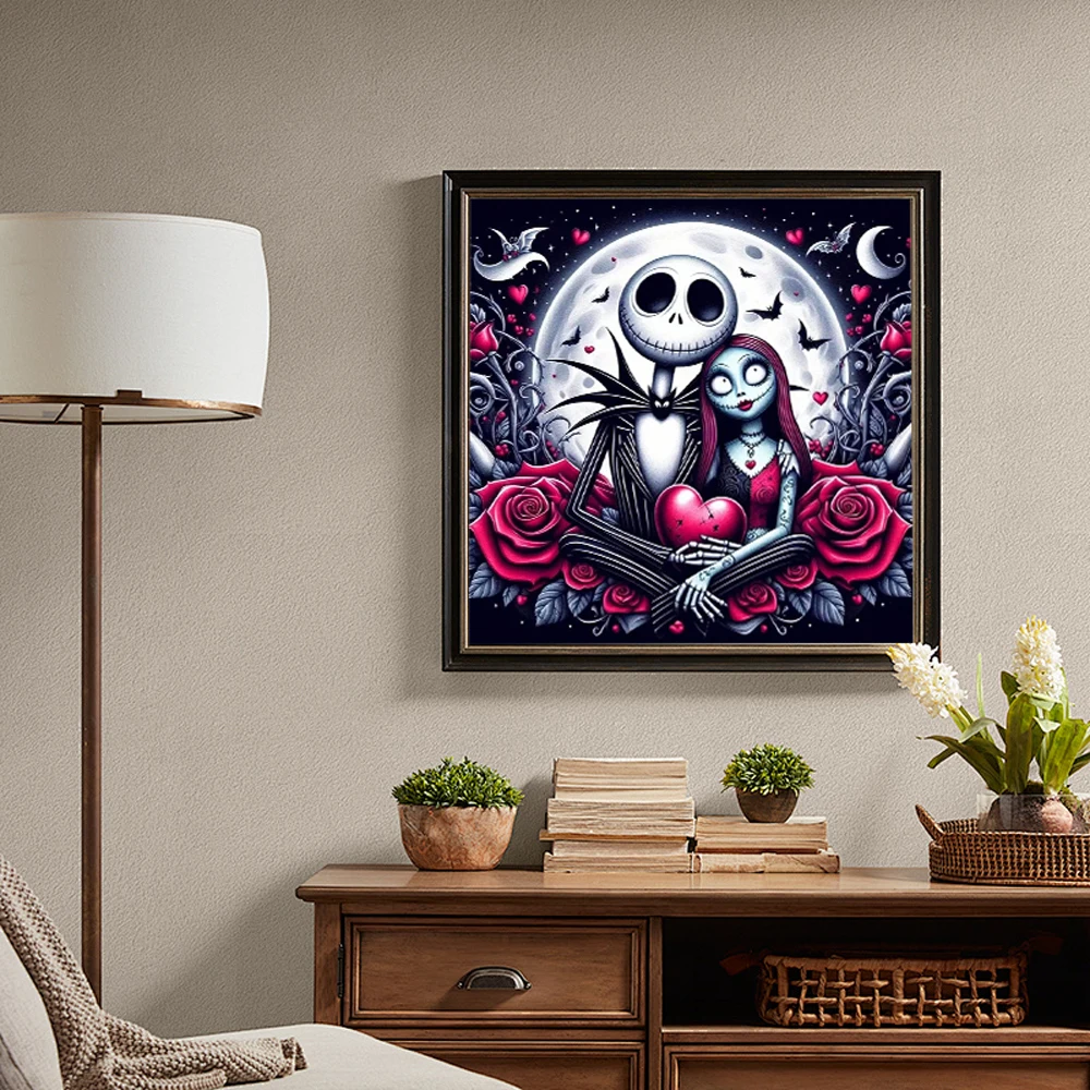 Disney Full Round Diamond Painting The Nightmare Before Christmas Mosaic Cartoon Rose Creative Home Decor 30x30cm