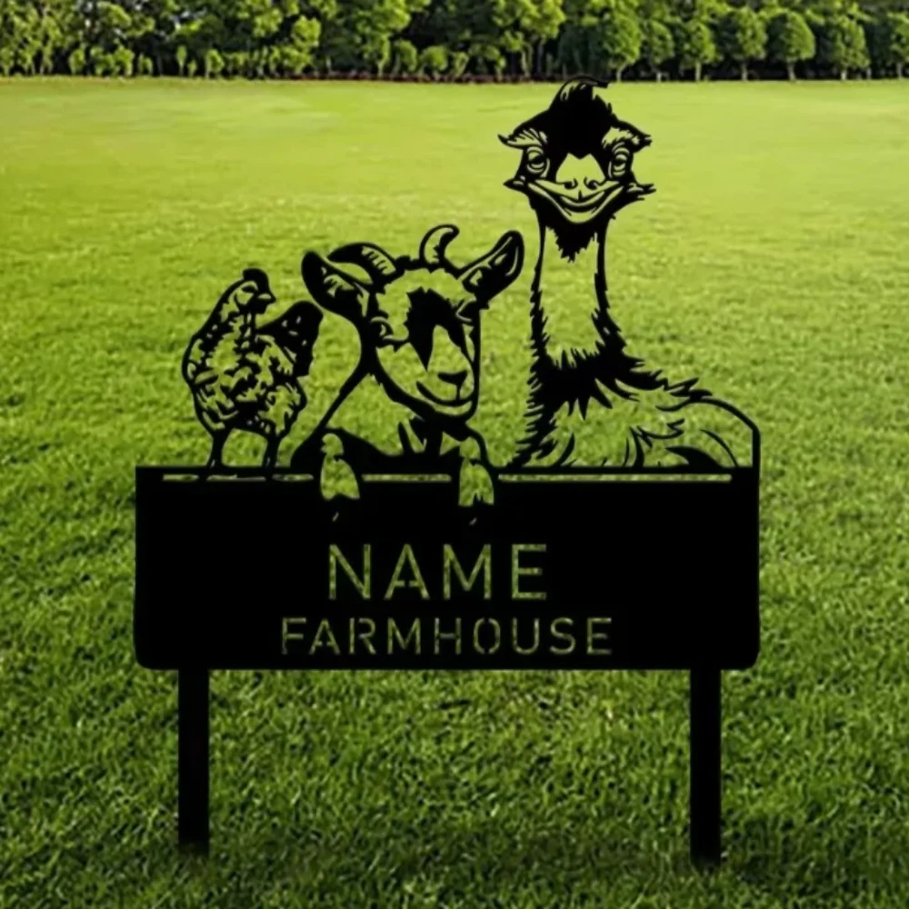 

Custom Garden Sign for Porch and Barn Chicken Goat Emu Metal Design with Personalized Farm Name Ideal for Home Decoration