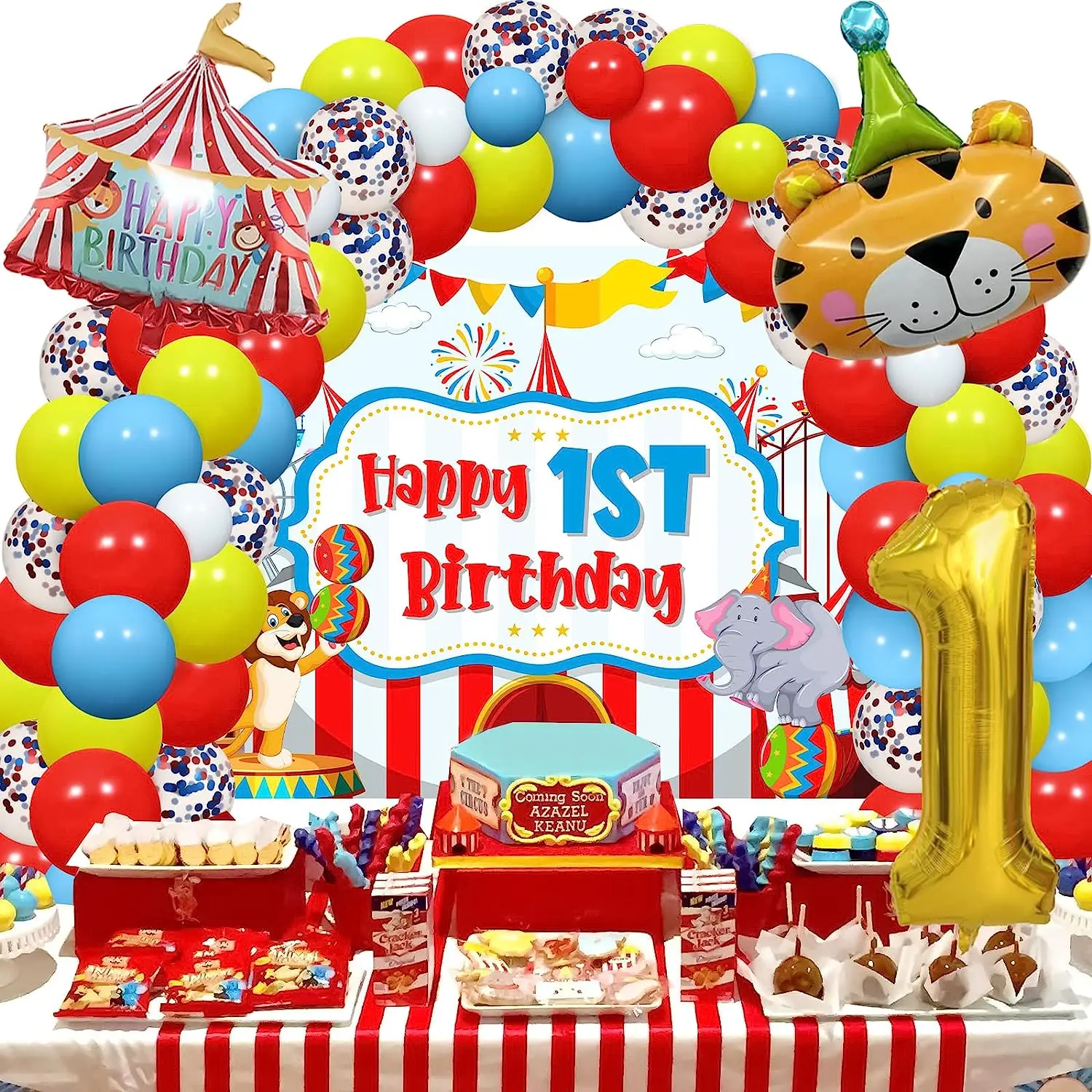 

Carnival 1st Birthday Party Decorations, Tiger Lion Balloon Arch Kit, Circus Happy 1st Birthday Background, Backdrop Supplies