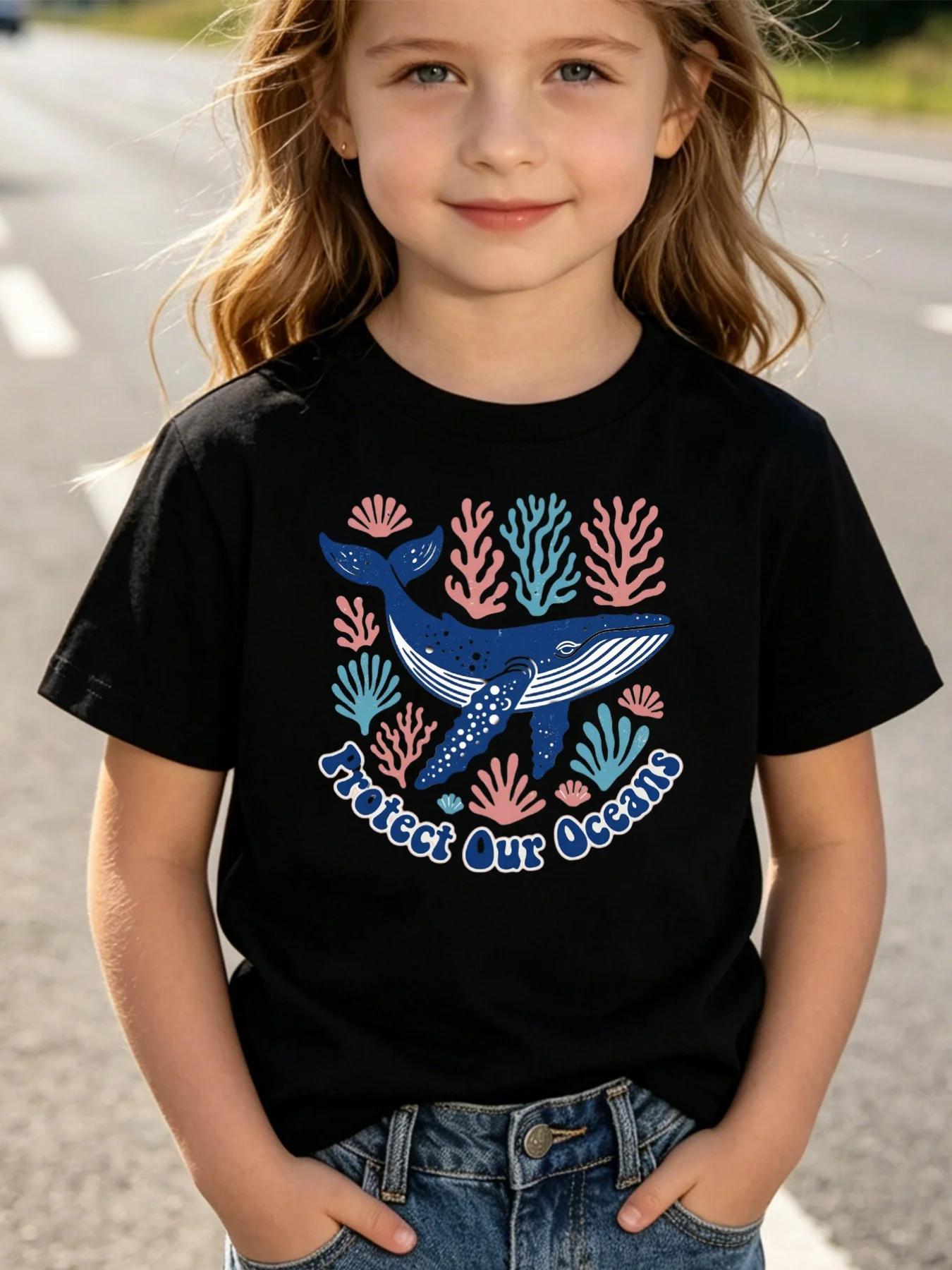 Kids Protect Our Oceans Whale Coral Sea Graphic Tee Boys Girls Family Matching Short Sleeve Environmental Everyday T Shirt