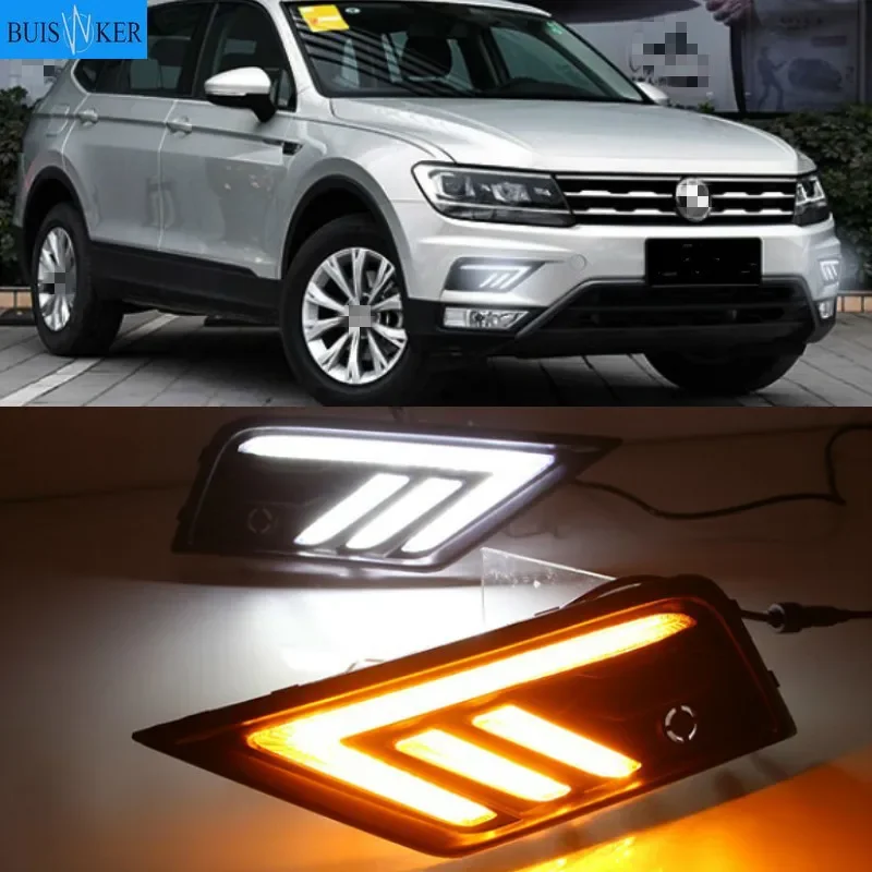 

Car 2Pcs Car LED Daytime Running Light For VolkswagenVW Tiguan 2017 2018 DRL with Yellow Turning Night Blue Functions