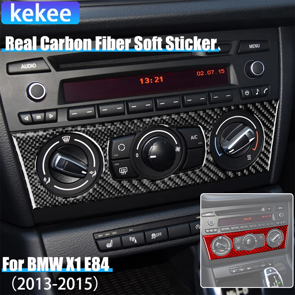 

Real Carbon Fiber Car Accessories Climate Control Knob Decorative Interior Cover Soft Sticker For BMW X1 E84 2013 2014 2015
