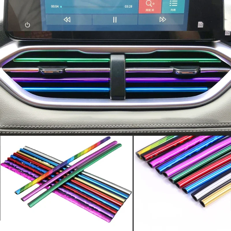 

10Pcs Car Air Outlet Decoration Strip Interior U shaped Chrome-Plated PVC Car Styling Decor Clip Trim Auto Interior Accessories
