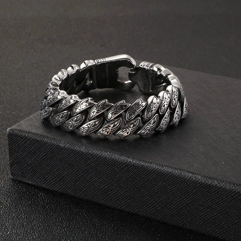 New Silver Color European and American Domineering Retro Personalized Pattern Bracelet Hip-hop Fashion Men Jewelry