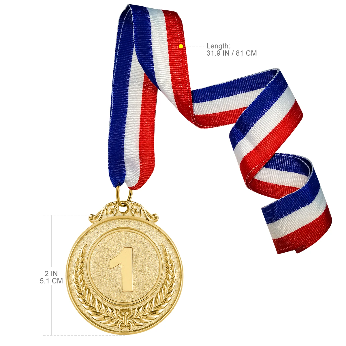 3PCS Gold Silver Bronze Style Metal Award Medals with Neck Ribbon for Sports Academics or Any Competition Diameter 5.1CM Small