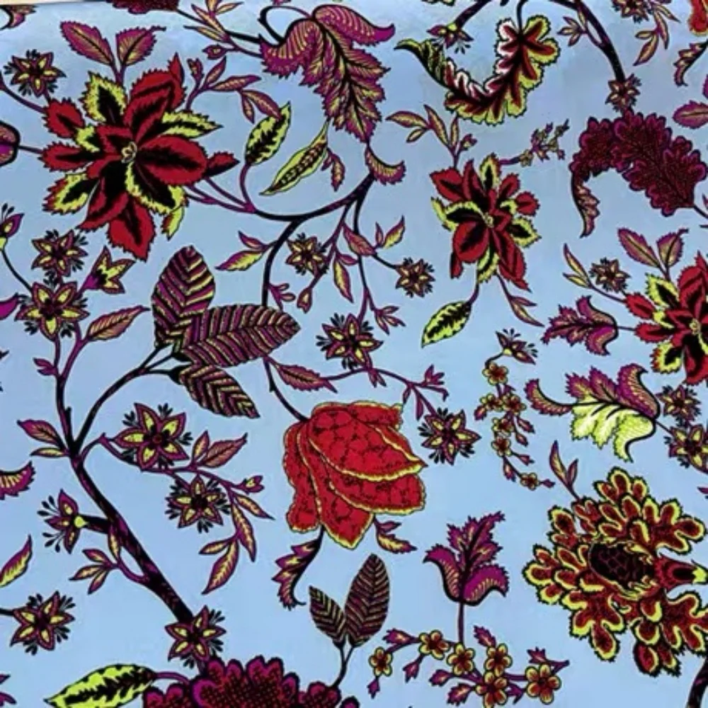 100% Silk Red Flowers Print Original Wonderful Perfect Silk Crepe De Chine Fabric for Elegant Women Wife Dresses Shawl Costume