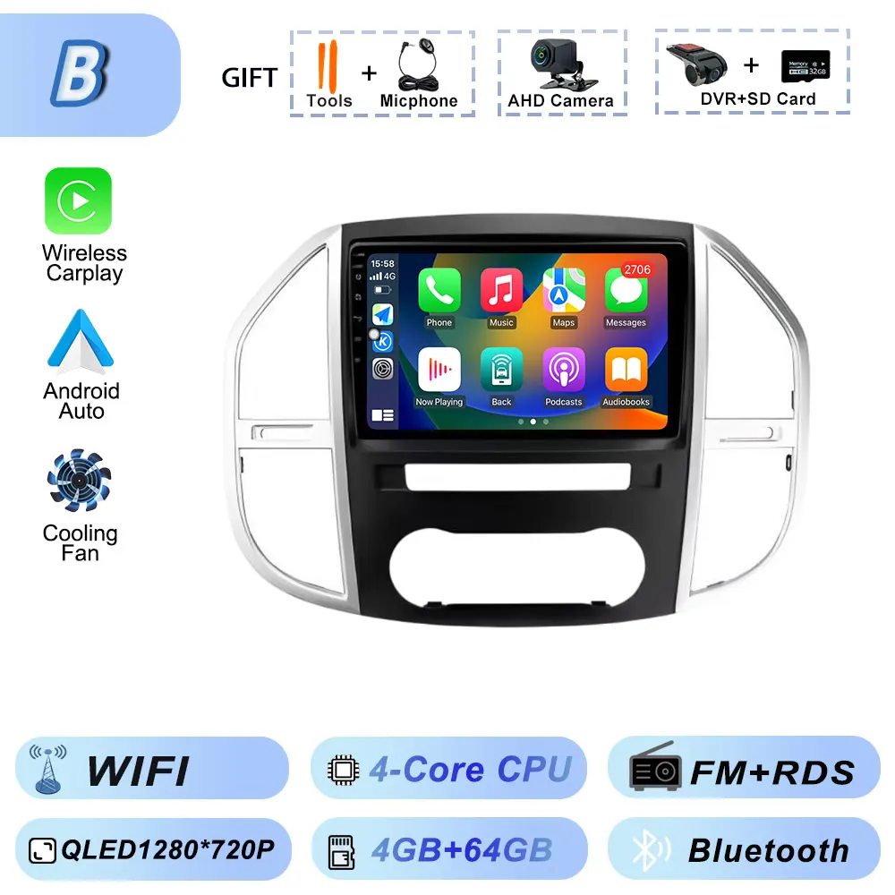 Android Auto WIFI Autoraido Intelligente Systemen DVD Autoradio Head Unit Draadloos Voor Mercedes Benz Vito 3 W447 2014-2020 CarPlay