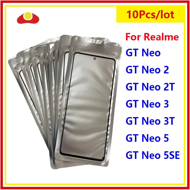 

10Pcs Outer Screen For Realme GT Neo 5 SE 2 2T 3 3T 5se 5G Front Panel LCD Display Touch Glass Lens Repair Replace Parts + OCA