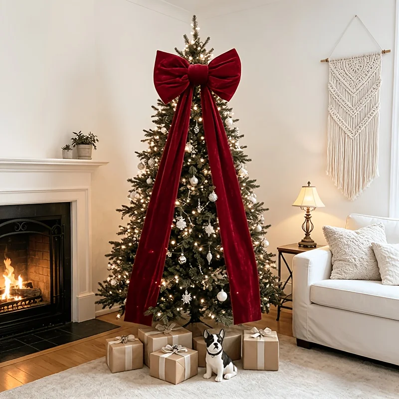 Large Red Velvet Bow Christmas Tree Topper |Christmas/Wedding/Valentine's Day/Birthday Party Decor,Luxurious and Thick Halloween