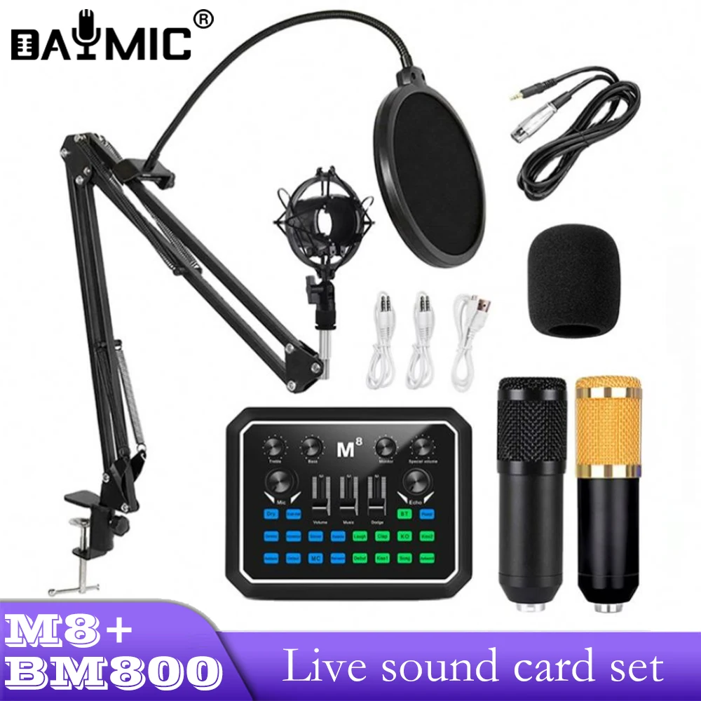 

Wholesale Professional Condenser Recording Equipment Microphone With Arm Stand Sound Card Set For YouTube Live Podcast