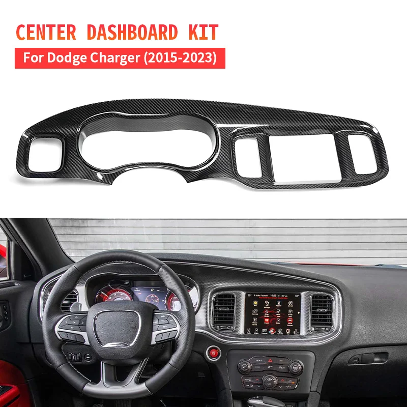 2015-2023 For Dodge Charger Center Console Instrument Panel Dashboard Frame Genuine Carbon Fiber Decoration 3D Sticker