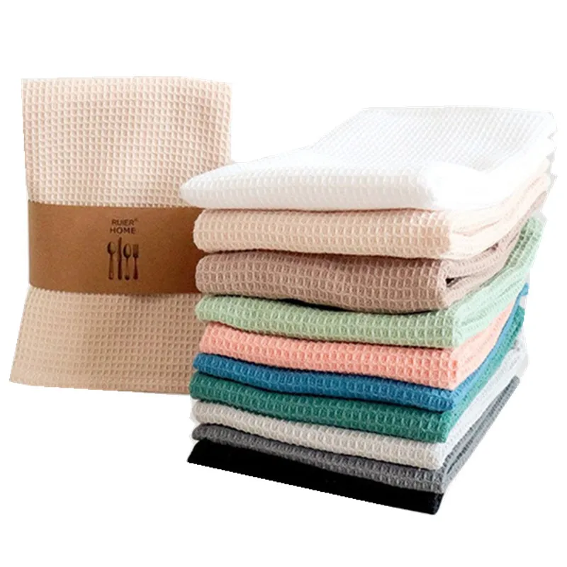 

4Pcs 35x35cm Square Solid Color Waffle Cotton Tea Towels Set Kitchen Table Dinner Napkin Dishwashing Cleaning Cloth