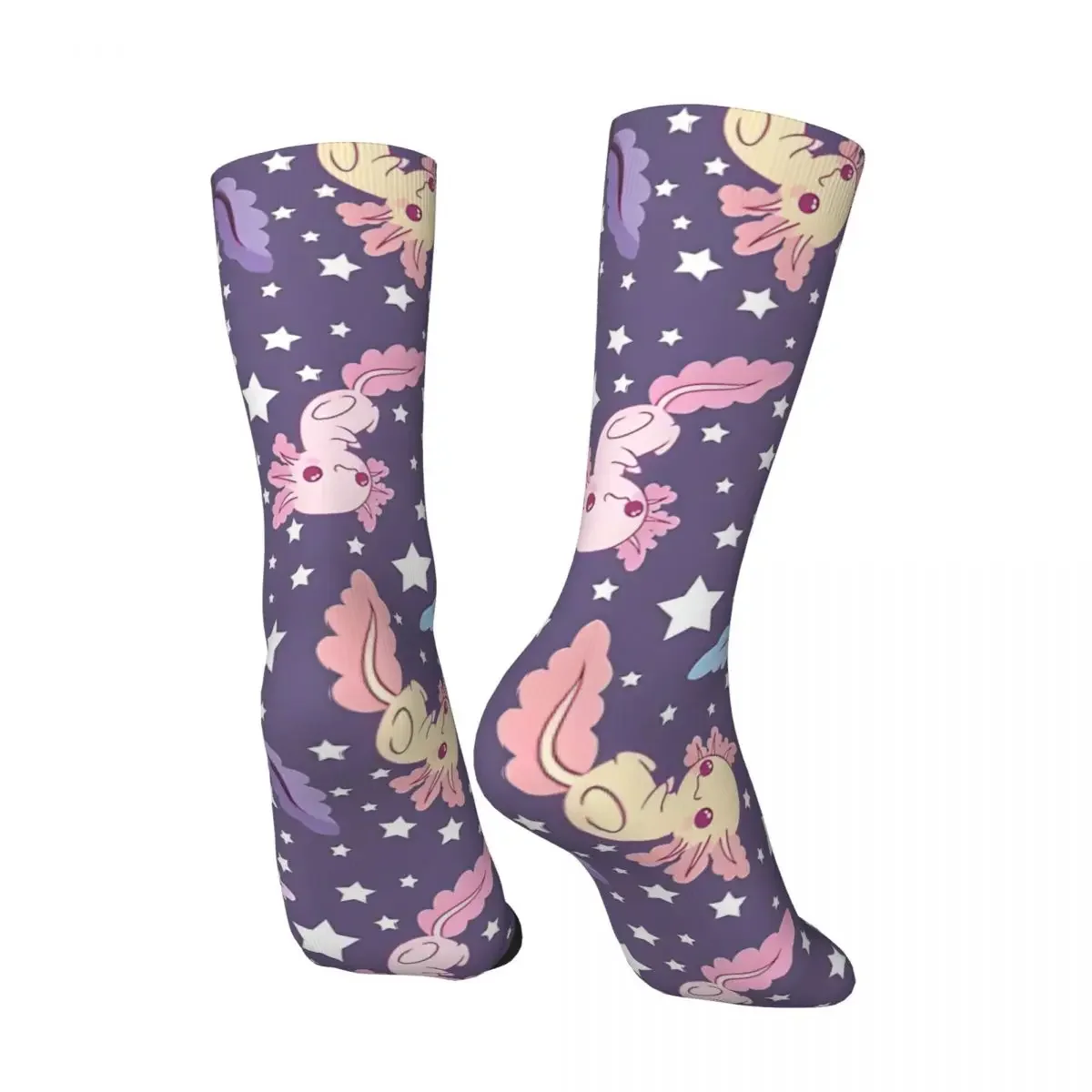 Crazy compression Kawaii Axolotl Pattern Lilac Sock for Men Vintage Seamless Pattern Crew Sock Novelty