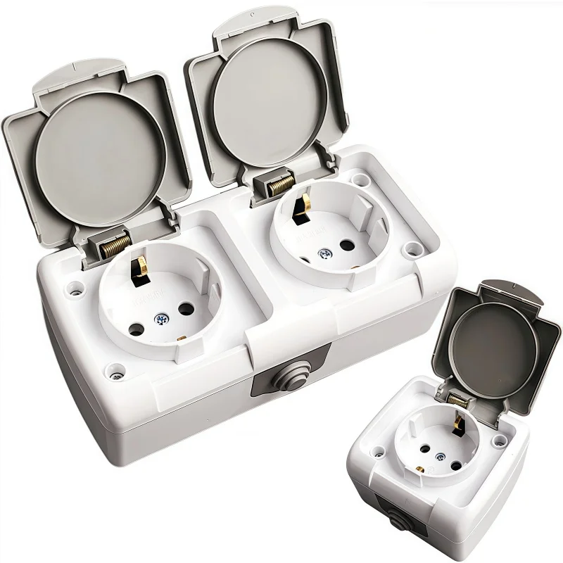 

Surface-mounted single-unit wall panel household 16A European standard two-hole socket with cover waterproof and splash-proof